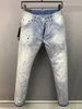 NIEUWE MAN JEANS Hole Lichtblauw Donkergrijs Italië Brand Man Lange broek Broek Streetwear Denim Skinny Slim Rechte Biker Jean voor D Top Kwaliteit Maat 9876 28-38