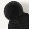 Women knitted hats warm plain ladies winter Faux Fur Ball Pom Pomw beanie hat 100% Acrylic earmuffs cap casual autumn keeping warm beanies