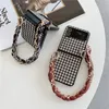 Folding Silk Bracelet Houndstooth Phone Cases for Samsung Galaxy Z Flip4 Flip3 5G Rope Vintage Leather Vogue Protective Shell Shockproof