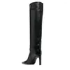 Botas de outono feminino e de couro de inverno Knee Knee High Point Ponsed High Higheed Show