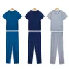 Sjuksköterskor Set Medical Uniform Workwear For Women Men Nursing Surgical Navy Gray Classic V Neck Drawstring Medic Scrubs 8020 03