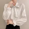 Blusas de mujer Vetement Femme Blusa de gasa con lazo Camisa de manga larga con botones para mujer Tops para mujer y ropa de mujer coreana blanca de primavera 2022