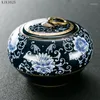 Opslagflessen klassieke blauwe bloem keramische pot met deksel huishouden verzegelde thee caddy candy noot huisdecoratie accessoires