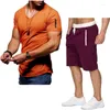 Men's T Shirts Man's Shirt Shorts 2 Pieces Sets Summer Casual Tops O- Neck Muscle Tee T-shirt Pullover