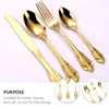 Столовые наборы Set Vork Forks Spoon Dessert Dessert Dessert Fruitflatware Подарочная посуда Год столовые приборы сахар из нержавеющего золота винтажный стейк цветочный