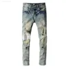 Мужские джинсы дизайнер панк разорванные брюки Pantalon Homme для мужчин Retro Old Street Fashion Letter Motorcy048m