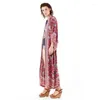 Camicette da donna Super Chic Wine Kimono Sleeve Robe Caftano Stampa floreale Boho Cardigan Sexy Spacchi laterali Gypsy Beach Summer Long Women Blusa