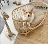ペットベッド犬小屋のペン手作りラタン織物犬ソファ椅子猫王女の小さなベッド4シーズン普遍的な取り外し可能