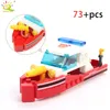 Blocks HUIQIBAO 348pcs Fire Fighting 4in1 Trucks Car Helicopter Boat Building City Firefighter Figures Man Bricks Children Toys 221209