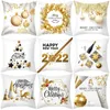 Decoraciones navideñas 1 Uds. Funda de cojín con patrón de nieve de ciervo poliéster 45 45cm funda de almohada decorativa año sofá hogar coche funda de almohada