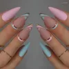 False Nails White Feather Design Wearable Nail Art Simple French Long Stiletto Finished Press On With Glue Wholesale