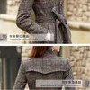 女子ウールの女性用コート高品質のクラシックロングウールコート女性冬のアウターウェアチェッカー韓国のファッション服