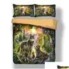 Bettwäsche-Sets 3D-Bettwäsche Wolf Duvet Er Set Tierdruck Single Twin Fl Queen King Euro Quilt mit Kissenbezügen Drop Lieferung nach Hause Dhobv