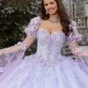Vintage Lila Quinceanera Kleider Schatz Flare Ärmel Sweet 16 Abendkleid 3D Blume Perlen vestidos de 15 quinceanera