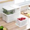 Storage Bottles 1.9L Food Container Clear Fresh Vegetable Box With Strainer Stackable Fruits Salad Organizer Fridge Kitchen Tool