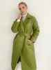 Femmes S Down Parkas hiver femme manteau longue ligne droite motif losange vert ceintures décontractées coupe-vent chaud épais élégant vêtements d'extérieur fémininsmm01