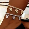 Anklets Women Beach Delicate Butterfly Gold Color Rhinestone Crystal Chain Anklet Bracelet Summer 4 Animal Ankle Bracelets