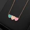 Designer hollow letter tag peach heart double layer necklace Women's steel blue pink green pendant luxury jewelry Christmas gift