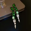 Chandelier Square Green Crystal Earrings Oversize Ladys Long Geometric Dangle Earrings for Women Fashion Jewelry Gifts