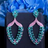 Boucles d'oreilles pendantes trois grâces luxueuses en zircone cubique vert clair pour femmes, bijoux de bal de mariage à la mode ER641