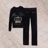 Juicy Coutoure Tracksuit 브랜드 여성 2 피스 바지 클래식 인쇄 긴팔 후드 탑 느슨한 스트레이트 바지 패션 디자이너 여성 의류