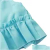 Clothing Sets Girls Cotton Blends Light Blue Tops And Shell Print Trousers Set Twopiece Children Suspender Belt Short Pant Suit Kids Dhmn0