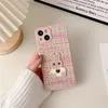 Coque souple en Silicone pour iPhone, compatible modèles 14 Pro Max, 13, 12, 11, X, XS, XR, 7, 8 Plus, SE3, MiNi, dessin animé coréen 3D, lapin en peluche tissé en treillis