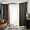 Rideau noir occultant complet Double face fini couture couleur unie pour chambre salon salle à manger Orange