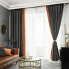 Rideau noir occultant complet Double face fini couture couleur unie pour chambre salon salle à manger Orange