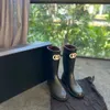 Designer de marca quadrada de dedos femininos botas de chuva grossa grosso