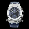 SF jjf26470 A3126 Chronograph Automatic Mens Watch 42mm Stainless Steel Case Black Textured Dial Blue Leather Strap With White line Super Edition eternity Watches