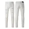 Mens White n￶dst￤llda jeans Streetwear Slim Fit Stretch skadade h￥l med strass kristallpl￥ster rippade magra jeans