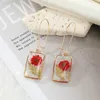 Boucles d'oreilles à fleurs séchées pour femmes, rectangulaires transparentes, pendantes, pour fête de mariage, Festival, fête pour filles, bijoux cadeaux