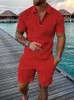 3D プリントジャージジッパーポロ特大 2 ピースセット男性ビジネスカジュアルファッション衣装夏