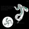 Anillos de racimo, Plata de Ley 925, apertura de serpiente misteriosa verde para mujer, exquisita joyería de aniversario de la suerte de Animal de circón