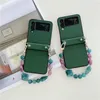 Étuis de téléphone de bracelet de bijoux pliants pour Samsung Galaxy Z Flip3 Flip4 5G Corde Vogue Couleur unie Vintage Coque de protection en cuir antichoc