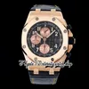 SF jjf26470 A3126 Chronograph Automatic Mens Watch Rose Gold Black Textured Dial Champagne Subdial Leather Strap With Yellow line Super Edition eternity Watches