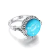 Pierścienie klastra Silver 925 Turquoise for Women Vintage Filigree Perskie Pierścień projektowy z kamienną biżuterią 2022 Cyszna kobieta Prezent TQ