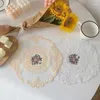 Mesa de tela bordado bordado decorativo accesorios de cocina accesorios de cocina retro flor flor becina blanca