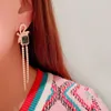 Dangle Earrings Retro Square Diamond Bow Tie Tassel Jewelry Virgin Girls Korean Fashion Charms Aesthetic Gold Green Crystal Gift Women