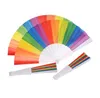 Składane tęczowe wachlarz Rainbow druk rzemieślniczy dekoracja dekoracji festiwalu domowe dekoracje festiwalowe plastikowe ręce fani tańca prezenty sn469