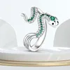 Anillos de racimo, Plata de Ley 925, apertura de serpiente misteriosa verde para mujer, exquisita joyería de aniversario de la suerte de Animal de circón
