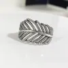 Luz como um anel de penas de prata real e esterlina com caixa original para jóias de casamento de diamante CZ Pandora para mulheres