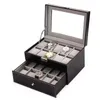Watch Boxes Double-Layer 20-Bit Box Display Storage PU Leather Transparent Glass Drawer And Jewelry Organizer