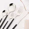 Dinnerware Sets 30pcs Black Silver Cutlery Knife Fruit Forks Cake Fork Tea Spoon Stainless Steel Tableware Party Kitchen Tool 221208