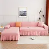 كرسي يغطي الكشكش Soild Soild Plain Sofa لغرفة المعيشة مرنة تغطية الزاوية L seersucker فقاعة الفقاعات slipcovers 221208