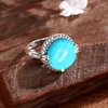 Pierścienie klastra Silver 925 Turquoise for Women Vintage Filigree Perskie Pierścień projektowy z kamienną biżuterią 2022 Cyszna kobieta Prezent TQ