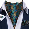 Bow Ties Men's Ascot Vintage Teal Green Gold Paisley Classic Wedding Formal Cravat Self Gentleman Silk Neck Tie Scarf DiBanGu