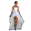 2023 High Low A Line Wedding Dress Short Front Long Back White Satin Simple Bridal Gowns Sweetheart Vintage Vestido De Novia Garden Beach Robe