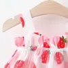 Girl Dresses Cartoon Strawberry Lace Mesh Baby Girls Dress Summer Toddler Born For Kids Children Birthday Present Send Hat